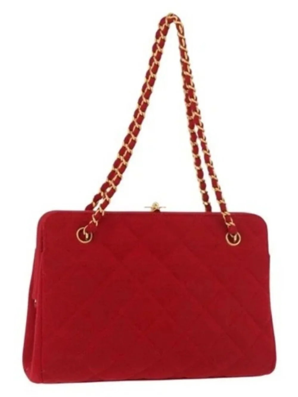 CHANEL Matelasse Chain Shoulder Bag Cotton Red Gold CC Auth 179799